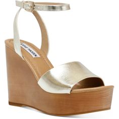 PRICES MAY VARY. Steve Madden Wood-like Platform Wedge Heel Synthetic Sole Round Toe Design Ankle Buckle Closure Affordable Gold Wedge Heels, Trendy Gold Platform Wedge Sandals, Gold Synthetic Wedge Heel Sandals, Gold Leather High Heel Wedge Sandals, Gold Wedge Heels, Welsh Gold, Gold Leather Wedge Sandals With 4-inch Heel, Gold Wedges, Heeled Sandal