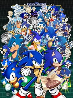 sonic the hedgehog is surrounded by many stickers