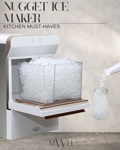 an advertisement for nuggett ice maker, which has been designed to look like the kitchen must haves