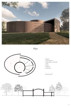 an architectural rendering of a building in the grass