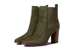 LAUREN Ralph Lauren Mylah Bootie - Women's Shoes : Classic Olive : Top off any outfit with effortless class in the LAUREN Ralph Lauren Mylah Booties. Pull on style. Pull tabs at back of shaft. Elastic panels on shafts. Tapered round toe silhouette. Covered block heels. Leather and textile uppers. Synthetic and textile linings and insoles. Rubber outsoles. Imported. Measurements: Heel Height: 3 1 2 in Weight: 14 oz Shaft: 7 in Product measurements were taken using size 9, width B - Medium. Please Olive Boots, Vibe Mood, Olive Top, Green Boots, Shoes Classic, Suede Block Heels, Ralph Lauren Shoes, Fall Shoes, Womens Ankle Boots