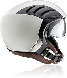 the helmet is designed to look like it has been painted white and black with brown accents