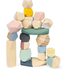 a wooden toy stacking up with blocks