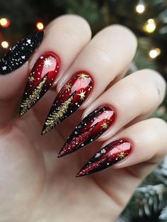 Embrace the wonder of the season with 25 dazzling Christmas coffin nail designs! From cozy sweater-inspired textures to sparkling winter night skies, explore manicures that embody the magic of the holidays. These elongated beauties will add a touch of seasonal elegance to your festive ensemble. Christmas Nail Designs Sweater, Holiday Coffin Nail Designs, Fancy Christmas Nail Designs, Christmas Nail Designs Coffin, Nails For Christmas And New Years, Christmas Engagement Nails, Holiday Fingernails, December Nails Acrylic Christmas, Vintage Christmas Nails