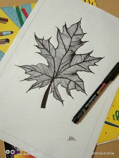 a drawing of a leaf on paper with markers