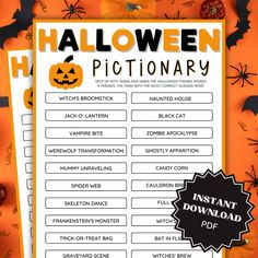 halloween fictionary with pumpkins and bats in the background, on top of a sheet of paper