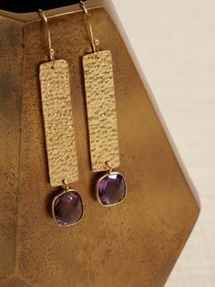 ECLECTIC STONES COLLECTION: The earth is full of fascinating treasures in the form of minerals and stones.  From quartz to pyrite, this collection favors unique jewelry settings that highlight all the best qualities of some of our favorite semi-preci Copper Earrings Handmade, Metal Jewelry Making, Titanium Earrings, Metalsmithing Jewelry, Semi Precious Gems, Women's Jewelry And Accessories, Amethyst Purple, Jewelry Photography, Upcycled Jewelry