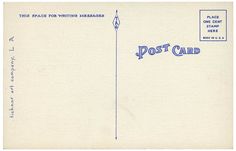 an old postcard with the word post card written in blue ink on white paper