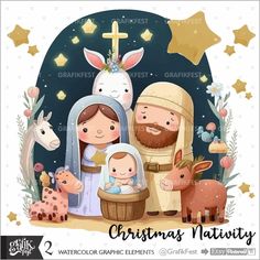 a christmas nativity scene with jesus, mary and baby jesus