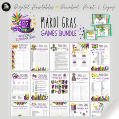 mardi gras games bundle with text and images for the game, including an image of