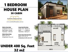 a floor plan for a small house with two bedroom and an attached kitchen, living room and dining area