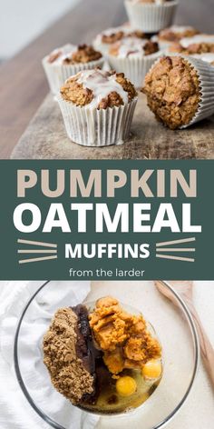 pumpkin oatmeal muffins on a plate with the title