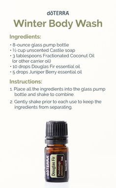 You can make this sweet DIY body wash in just a few minutes to moisturize and cleanse your skin. With the aromas of Douglas Fir and Juniper Berry, this body wash smells amazing! Diy Body Wash, Doterra Oils Recipes, Juniper Berry Essential Oil, Essential Oil Combinations, Juniper Berry, Doterra Oils, Diy Body