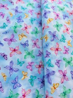 multicolored butterflies on light blue background