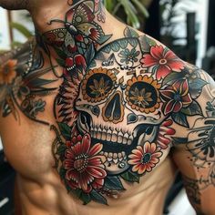 Skull Necklace Tattoo, Full Wrist Tattoos Men, Day Of The Dead Sleeve Tattoo, Traditional Style Tattoo Men, Arm Cover Up Tattoos Men, Traditional Mens Tattoo, Classic Tattoos For Men, Sacred Heart Tattoo Mexican, Traditional Throat Tattoo