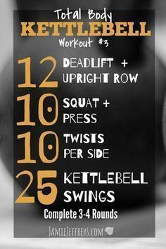 a black and white photo with the words total body kettlebell workout