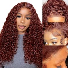 PRICES MAY VARY. 🌻Reddish Brown Water Wave Human Hair Lace Front Wig Material :100% Unprocessed Virgin Brazilian Human Hair Wigs,13x4 HD transparent lace,reddish brown wig,newest colored cooper red brownish curly wig,curly lace front wig human hair wigs, reddish brown colored cooper red brownish curly wig health and safety .soft and comfortable. 🌻Brownish Colored Jerry Curly 13x4 Hd Lace Front Wigs Human Hair Texture: reddish brown curly 13x4 lace front human hair wig for black women dark red Color Castaño, Curly Color, Curly Lace Frontal, Curly Lace Wig, Wig Material, Curly Lace Front Wigs, Curly Human Hair Wig, Hair Color For Women, Human Virgin Hair