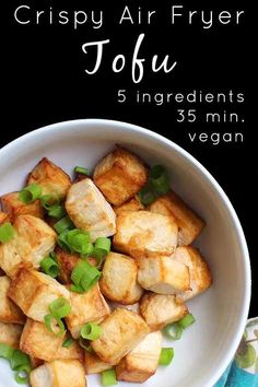 crispy air fryer tofu in a white bowl