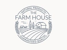 the farm house logo is shown in black and white, with an oval frame around it