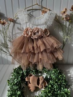 This dress is everything! It's absolutely gorgeous! It will make a perfect outfit for flower girl dress, 1st birthday's, baptism, Fall photoshoot, rustic them wedding or party, or any special occasion your little princess might have :) The V shaped upper backside is what makes this dress stand out and the layered tulle skirting adds a bit of whimsy. We offer this dress in several colors with your choice of sash and headband. Available in sizes; 6-12 months 12-8 months 2 T 1st Birthday Dress, 1st Birthday Dresses, Kids Tutu, First Birthday Dresses, Girls Tutu Dresses, Dress Fancy, Girl 1st Birthday