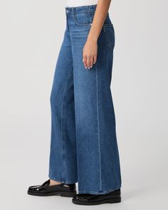 This high-rise wide leg comes in a bright vintage-inspired wash with lived-in details and a 31” inseam. This pair is crafted from our PAIGE VINTAGE denim which takes all of the work out of breaking in your favorite pair of vintage jeans. We've combined the comfort of stretch with everything you love about rigid vintage denim to create super soft jeans that feel perfectly lived-in from the very first wear. | Zoey 31 Inch Wide Leg Jean - Brentley Blue | Size 29 Soft Jeans, Breaking In, Vintage Jeans, Work Out, Vintage Denim, Vintage Inspired, Wide Leg, High Rise, How To Wear