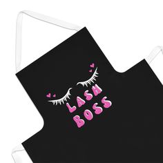 a black shopping bag with pink eyelashes and the word lashes boss on it's side