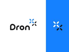 the word dron is written in black and white on a blue and white background