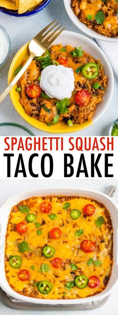 this spaghetti squash taco bake is so easy to make and it's ready in just 30 minutes