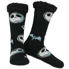 Step into the eerie comfort of Halloween Town with the Disney The Nightmare Before Christmas Jack and Bats Cozy Adult Lined Home Thick Slipper Socks. great for beloved Tim Burton classic fans, these slipper socks combine whimsical style with ultimate coziness. The knit exterior features a full toss print of Jack Skellington's head and flying bats, capturing the whimsical charm of the Pumpkin King himself. The inside is lined with thick faux shearling for unmatched warmth and softness, while the Jack Skellington Hoodie, Jack Skellington Head, Plush Pajama Pants, The Nightmare Before Christmas Jack, Flying Bats, Christmas Slippers, Christmas Jack Skellington, Pumpkin King, Whimsical Style