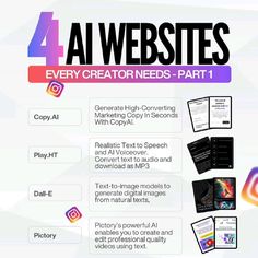 four different types of web pages with the text 4 awes every creator needs - part 1