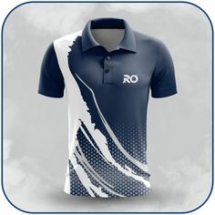 the polo shirt is designed to look like an abstract design with white and blue waves