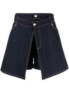 Alexander McQueen - Ropa de marca online para mujer - FARFETCH Dark Denim Skirt, Denim Skort, Hardware Logo, Blue Mini Skirt, Skirt Shorts, Short Denim Skirt, Event Outfit, Designer Shorts, Wide Leg Denim