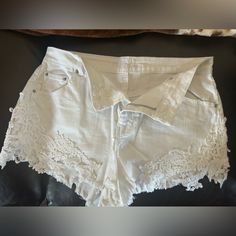 Rue 21 White Jean Shorts With Lace Sides, Size 14 No Stains Never Worn Shorts With Lace, White Jean Shorts, Lace Side, Rue 21, Rue21, Jean Shorts, Color White, Siding, Womens Shorts