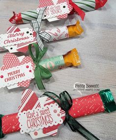 christmas candy wrapped in paper and tied with ribbon