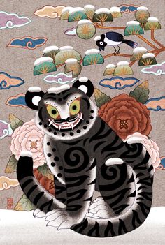 호작도 by 호아虎牙 - 노트폴리오 Japanese Tiger, Tiger Drawing, Vietnam Art, Drawing Projects, China Art