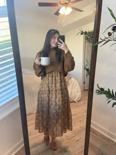 Fall Layering Outfits Dress, Easy Comfy Fall Outfits, Style Maxi Dress For Fall, Jw Winter Outfits, Cozy Fall Dresses, Thanksgiving Outfit Maxi Skirt, Cinnamon Aesthetic Outfit, Modest Modern Outfits Casual, Dresses With Uggs Outfit