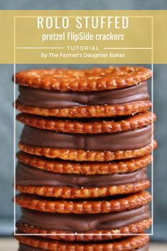 chocolate covered pretzel flipside crackers stacked on top of each other