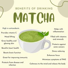 the benefits of drinking matcha for health and well - balanced life info graphic design