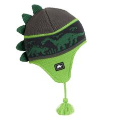 Your little monster will want to wear this fully lined earflap all the time, pretending and playing 'dinosaur'. Dinosaur Hat, Baby Patagonia, Earflap Beanie, Earflap Hat, Crochet Dinosaur, Camping Outfits, Casual Running Shoes, Wearing A Hat, Boys Accessories