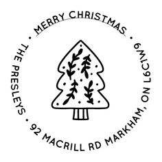 the merry christmas tree stamp is shown in black and white