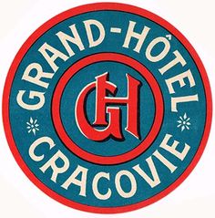 the grand hotel cracove logo is shown in blue and red on a white background