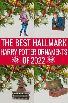 harry potter ornaments hanging from a christmas tree with the text, the best hallmark harry potter ornaments of 2012