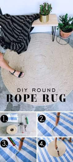 diy round rope rug with instructions to make it look like an indoor area rug