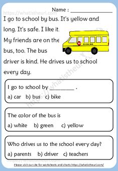 a yellow school bus worksheet with words and pictures on the front, which are in