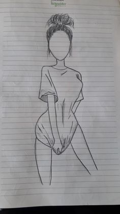 a drawing of a woman's body on lined paper