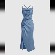 Brand New, Never Worn It Was Small On Me. Its Wrinkle Cause I Just Stored It. Shein Satin Dress, Vestido Shein, Dusty Blue Dress, Classy Prom Dresses, Marine Uniform, Iconic Dresses, Shein Dress, Prom Outfits, Grad Dresses