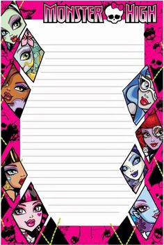 a monster high lined paper with cartoon characters on it