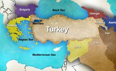 a map of turkey with all the major cities and their names in different colors on it