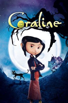 the movie poster for koralina, which features an animated girl in front of a full moon