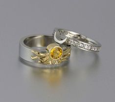 Sun And Moon Eclipse, Moon Eclipse, Engagement Sets, Magical Jewelry, Silver Wedding Rings, Engagement Ring Set, Yellow Sapphire, Sun And Moon, Pretty Jewellery